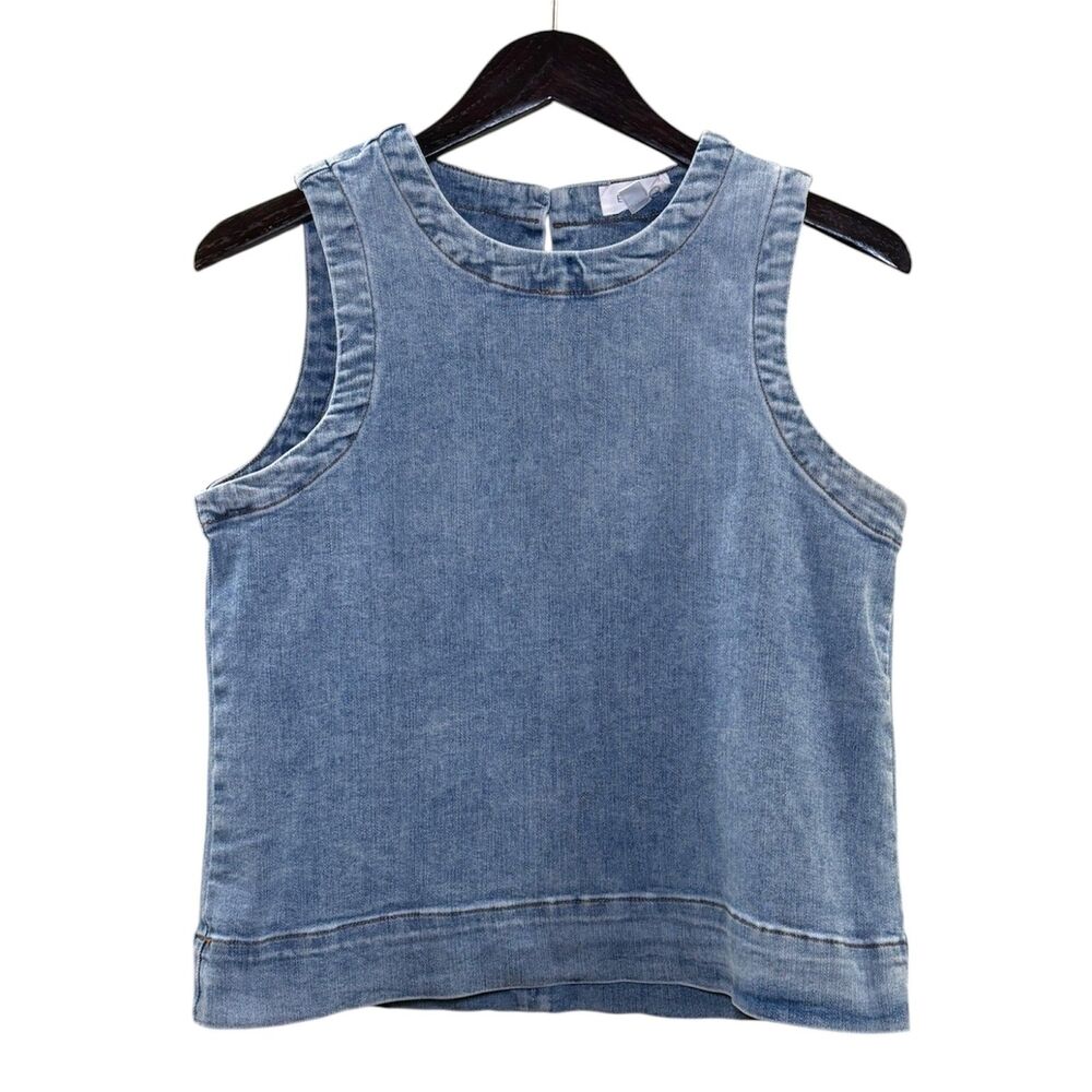 Evereve Denim Tank Top Light Wash Size Medium